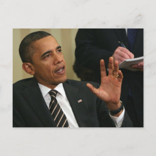 President Barack Obama talks to the press Postcard