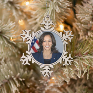 President Candidate Kamala Harris US 2024 Snowflake Pewter Christmas Ornament