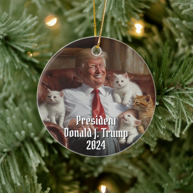 President Donald J. Trump Cats Kittens Funny 2024 Ceramic Ornament (Tree)