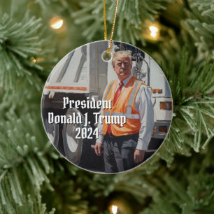 President Donald J. Trump Garbage Truck Funny 2024 Ceramic Ornament