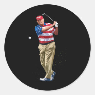 President Donald Trump 2025 Us American Flag Golf Classic Round Sticker