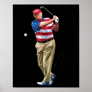 President Donald Trump 2025 Us American Flag Golf  Poster