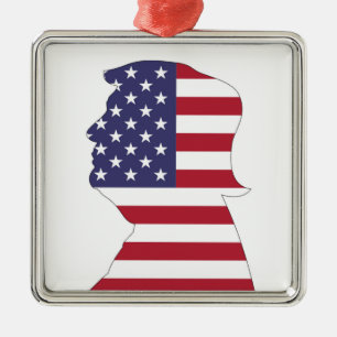 PRESIDENT DONALD TRUMP AMERICAN FLAG METAL ORNAMENT