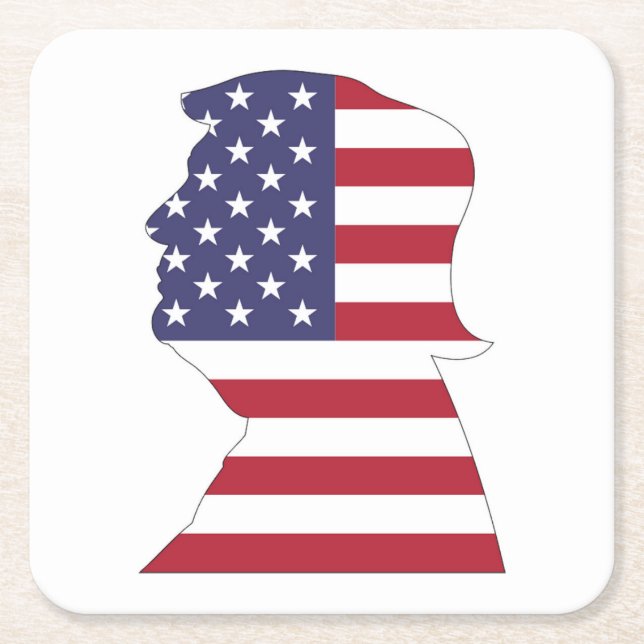 PRESIDENT DONALD TRUMP AMERICAN FLAG SQUARE PAPER COASTER (Front)
