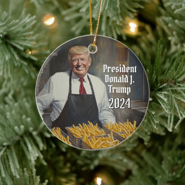 President Donald Trump French Fries Christmas 2024 Ceramic Ornament (Tree)