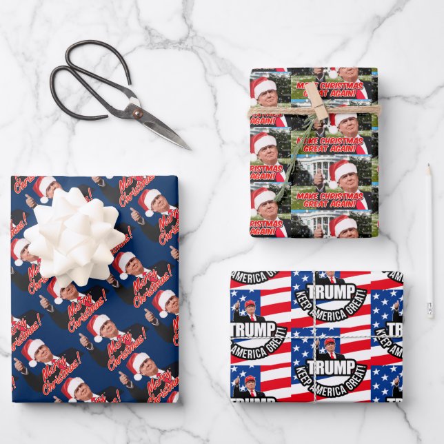 President Donald Trump Fun Christmas Wrapping Paper Sheet (Front)