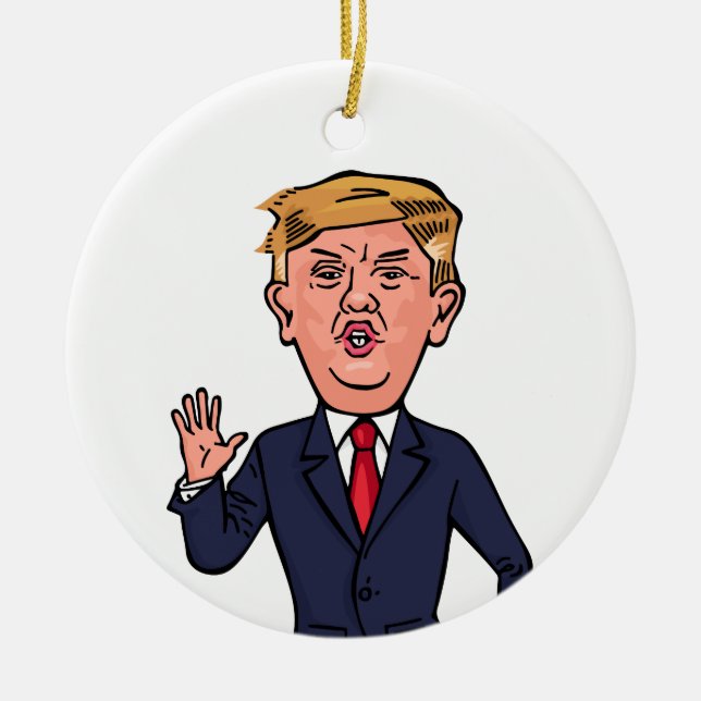 President Donald Trump Funny Speech Cartoon USA Ceramic Ornament (Front)