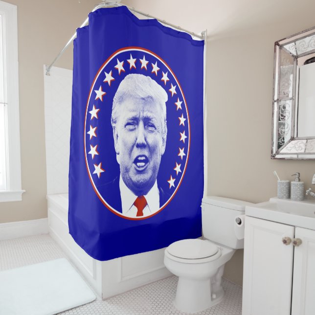 President Donald Trump in Blue Shower Curtain (In Situ)
