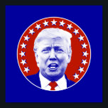 President Donald Trump in Red Poster<br><div class="desc">Donald Trump was the 45th President of the United States. The former business man and television personality is celebrated in the President Donald Trump in Red pop art design. The circle based design features a portrait of Donald Trump in a retro dot screen pattern in shades of blue, reminiscent of...</div>