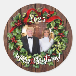 President Donald Trump & Melania 2023 Holly Wreath Classic Round Sticker