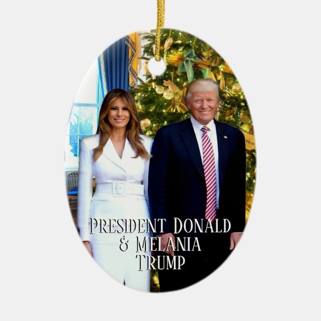 President Donald Trump & Melania Christmas Tree Ceramic Ornament (Front)