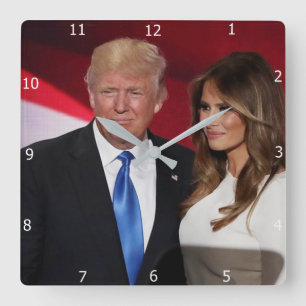 PRESIDENT DONALD TRUMP & MELANIA SQUARE WALL CLOCK