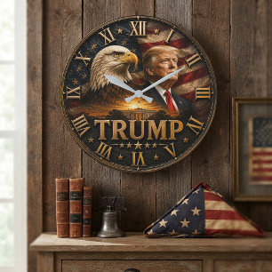 President Donald Trump Patriotic Bald Eagle Large Clock
