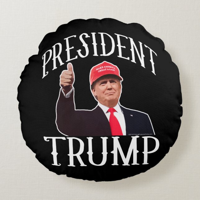 President Donald Trump Red Hat Thumbs Up Round Cushion (Front)
