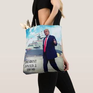 President Donald Trump Thumbs Up Naval Ship Tote Bag