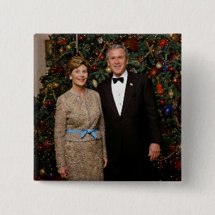 President George Bush, Laura Christmas White House 15 Cm Square Badge