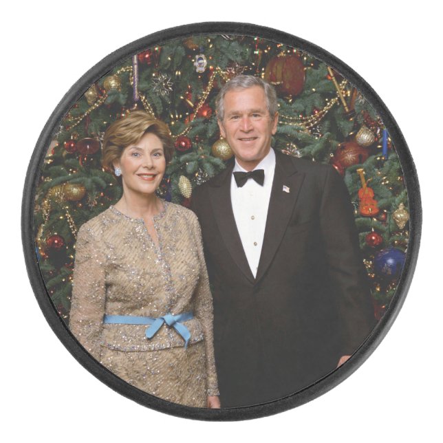 President George Bush, Laura Christmas White House Hockey Puck (Front)