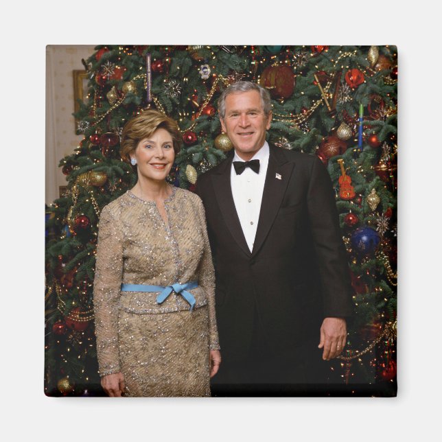 President George Bush, Laura Christmas White House Magnet (Front)