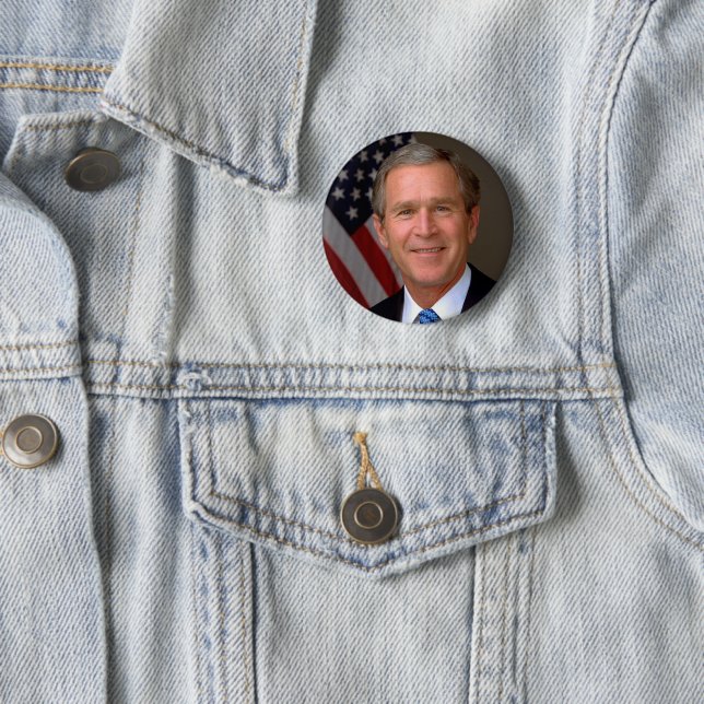 President George W Bush Offical Portrait Pin-Back 6 Cm Round Badge (In Situ)