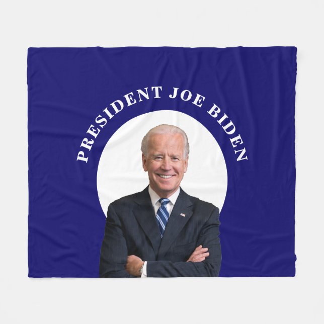 President Joe Biden Portrait on Blue Fleece Blanket (Front (Horizontal))