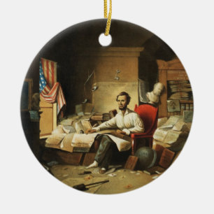 President Lincoln Writing Proclamation of Freedom Ceramic Tree Decoration