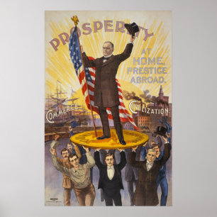President McKinley standing on a giant coin Poster