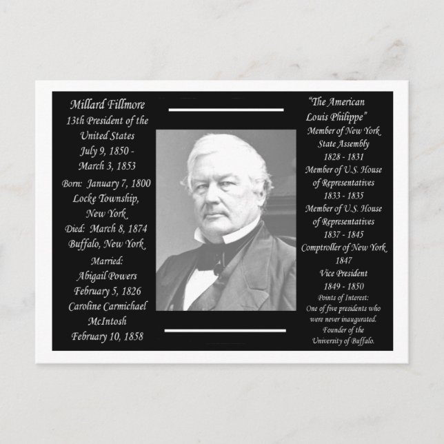 President Millard Fillmore Postcard (Front)