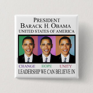 PRESIDENT OBAMA 15 CM SQUARE BADGE