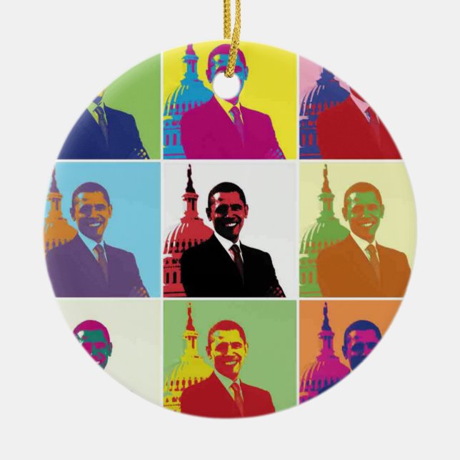 President Obama Pop Art Ceramic Tree Decoration (Front)