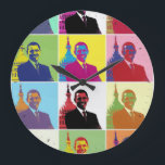 President Obama Pop Art Large Clock<br><div class="desc">Pop Art version of Obama's first term presidential portrait (2009). In a February 2009 poll conducted in Western Europe and the U.S. by Harris Interactive for France 24 and the International Herald Tribune,  Obama was rated as the most respected world leader,  as well as the most powerful.</div>