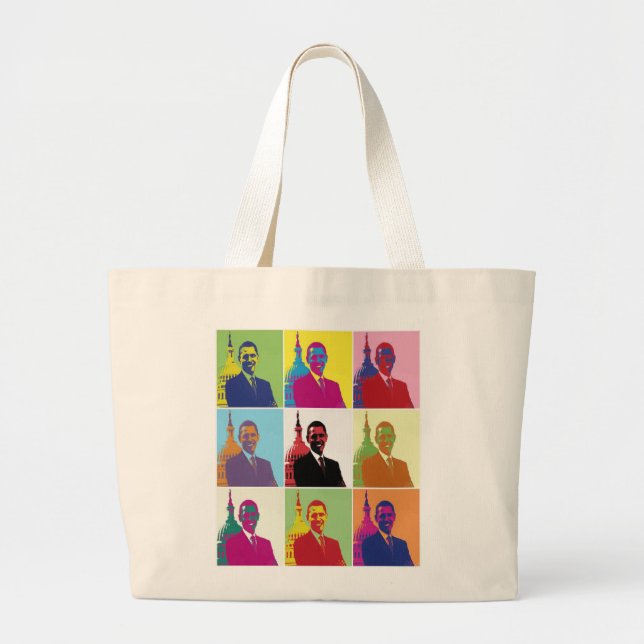 President Obama Pop Art Large Tote Bag (Front)