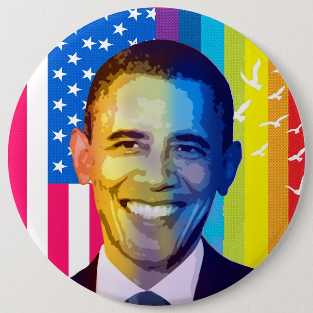 President Obama Portrait-Rainbow & USA Flag 6 Cm Round Badge (Front)