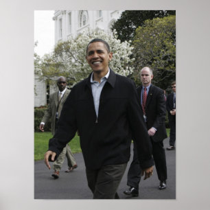 President Obama walks to the basketball courst Poster