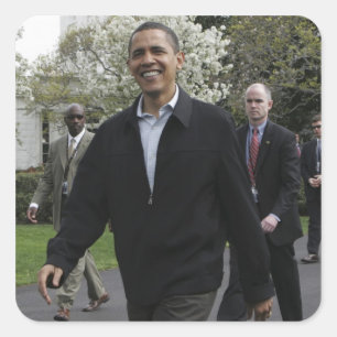 President Obama walks to the basketball courst Square Sticker