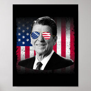 President Reagan Usa Flag Patriotic American 4th O Poster