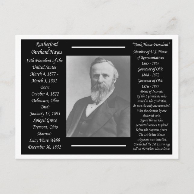 President Rutherford B Hayes Postcard (Front)
