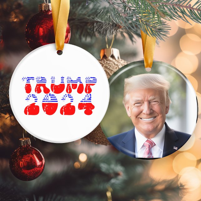 President Trump 2024 Patriotic Election Photo Ceramic Ornament (President Trump 2024 Patriotic Election Photo Ceramic Ornament)