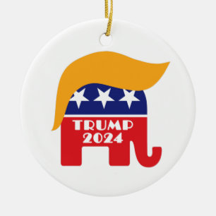 President Trump 2024 Republican Elephant Hair Logo Ceramic Ornament