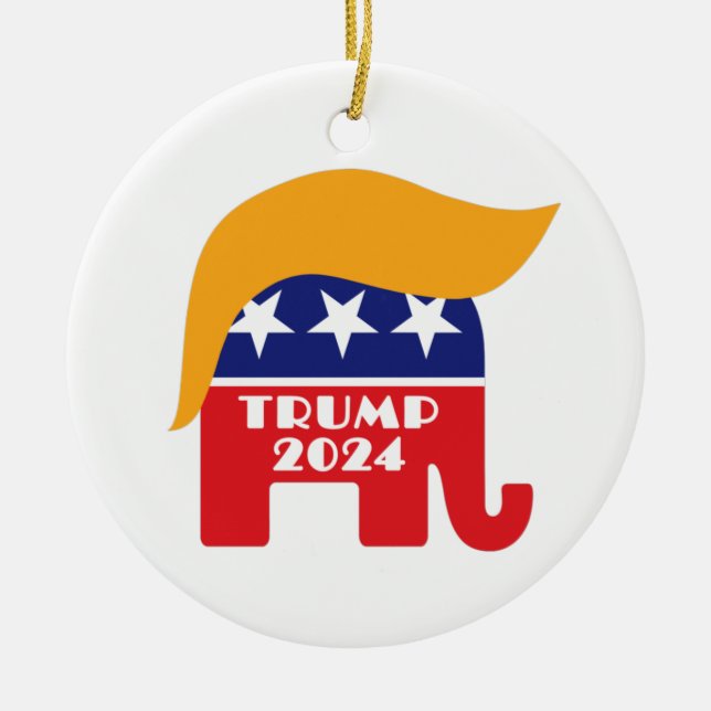 President Trump 2024 Republican Elephant Hair Logo Ceramic Ornament (Front)