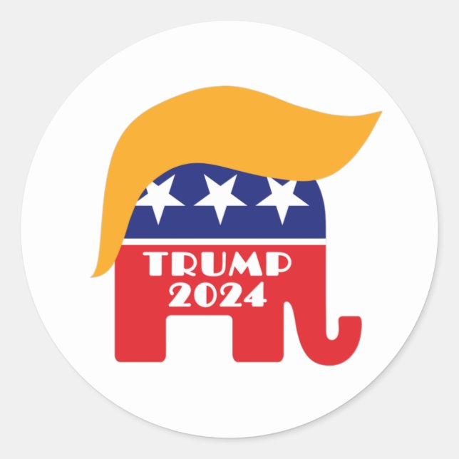 President Trump 2024 Republican Elephant Hair Logo Classic Round Sticker (Front)