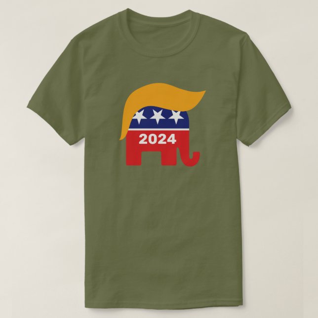 President Trump 2024 Republican Elephant Hair Logo T-Shirt (Design Front)