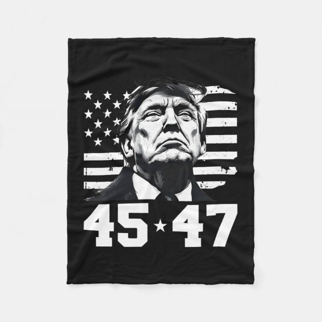 President Trump 45 47 American Flag Trump Vance  Fleece Blanket (Front)