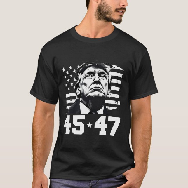 President Trump 45 47 American Flag Trump Vance  T-Shirt (Front)