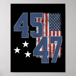 President Trump 45 47 Vintage American Flag  Poster