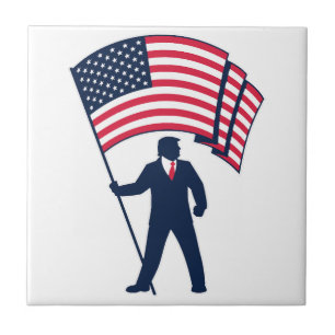 President Trump Bearing the Flag of the USA Ceramic Tile