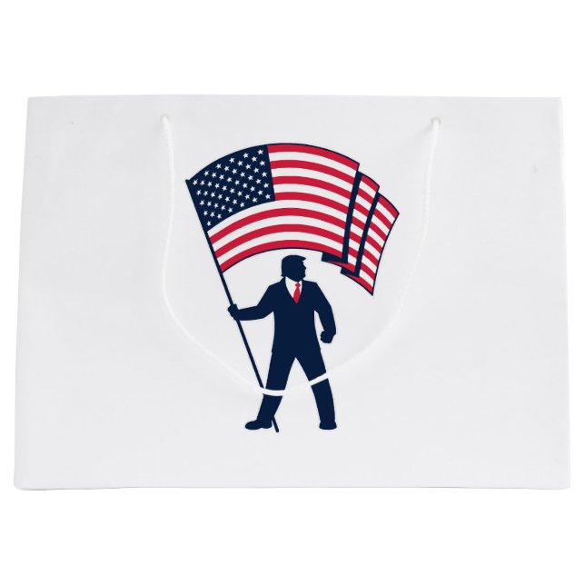 President Trump Bearing the Flag of the USA  Large Gift Bag (Front)