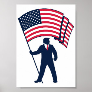 President Trump Bearing the Flag of the USA  Poster