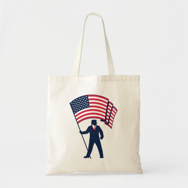 President Trump Bearing the Flag of the USA  Tote Bag (Front)