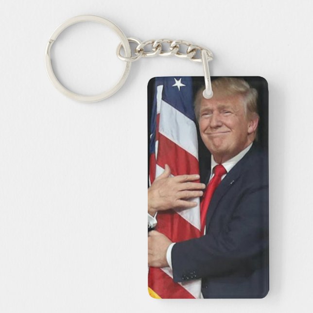 President Trump Hugging the America Flag Key Ring (Front)