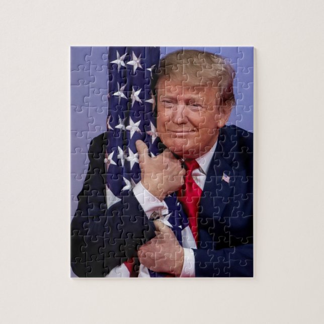 President Trump Hugging the American Flag Jigsaw Puzzle (Vertical)